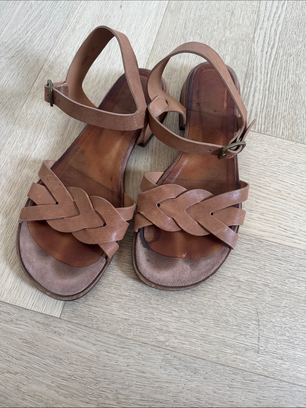 Chie Mihara Brown Braided Leather Ankle-Strap Sandals